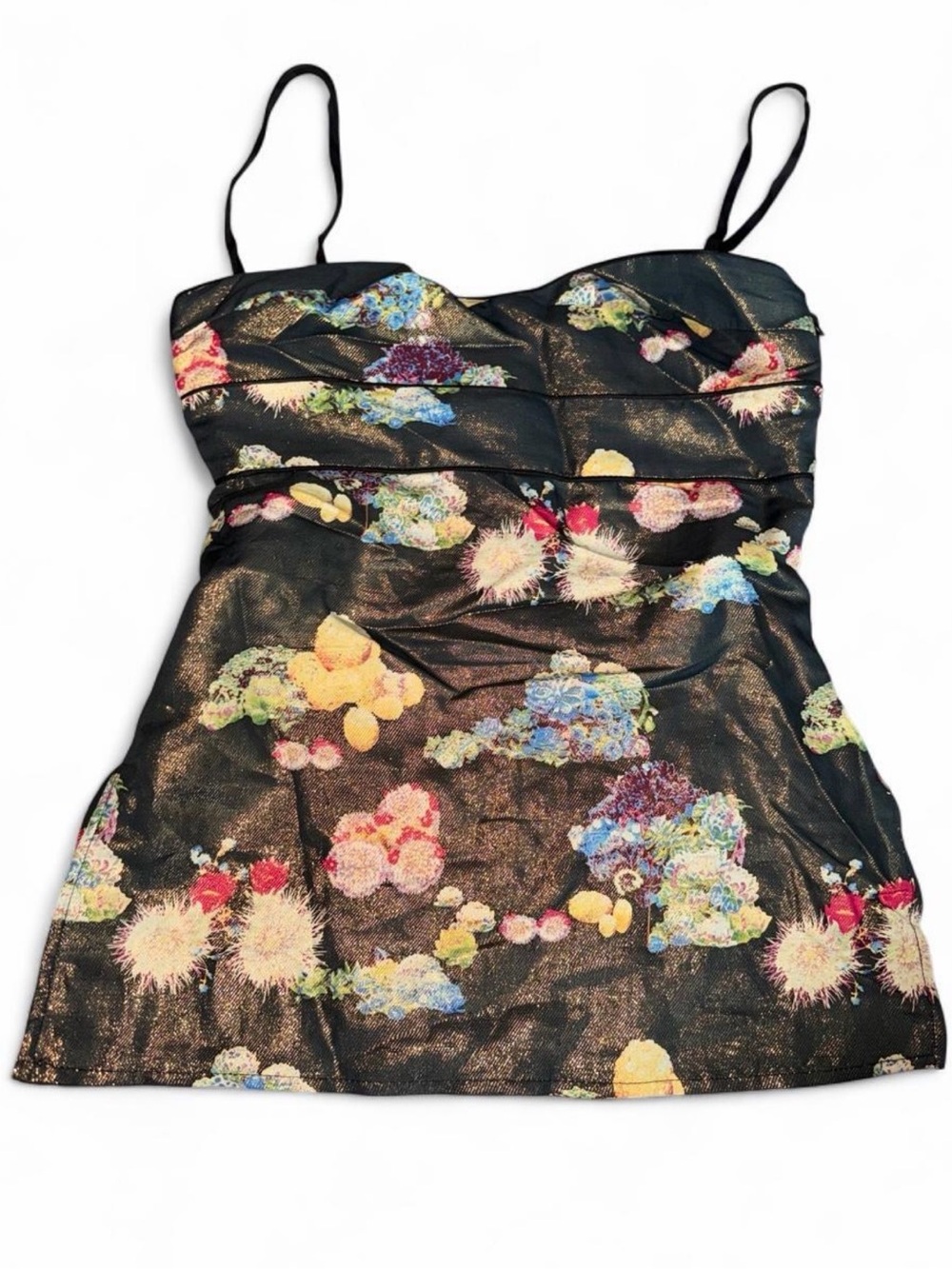Classiques Entier Black Metallic Floral Spaghetti Strap Tank